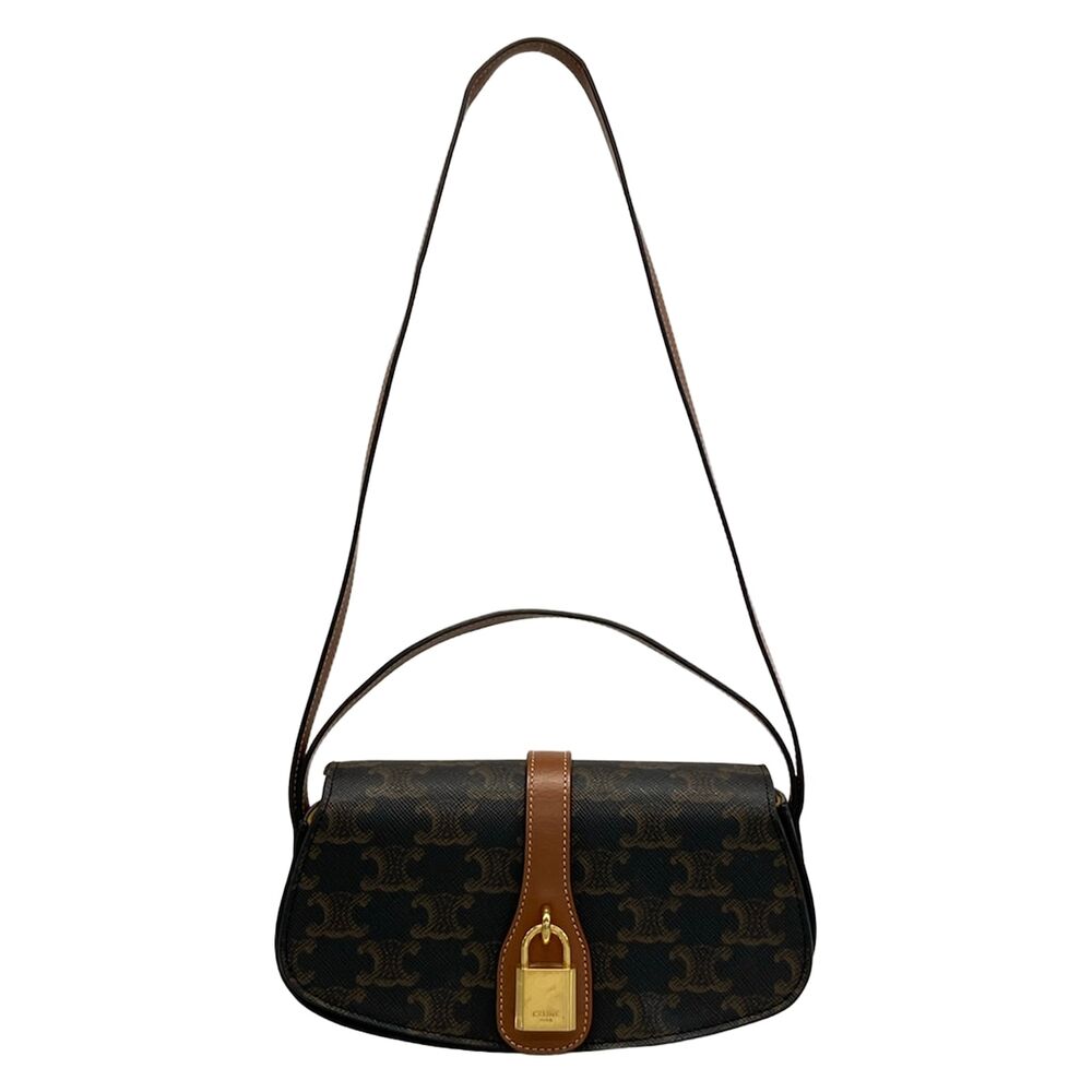 Celine Taboo Shoulder Bag Black Brown Triomphe Canvas Leather